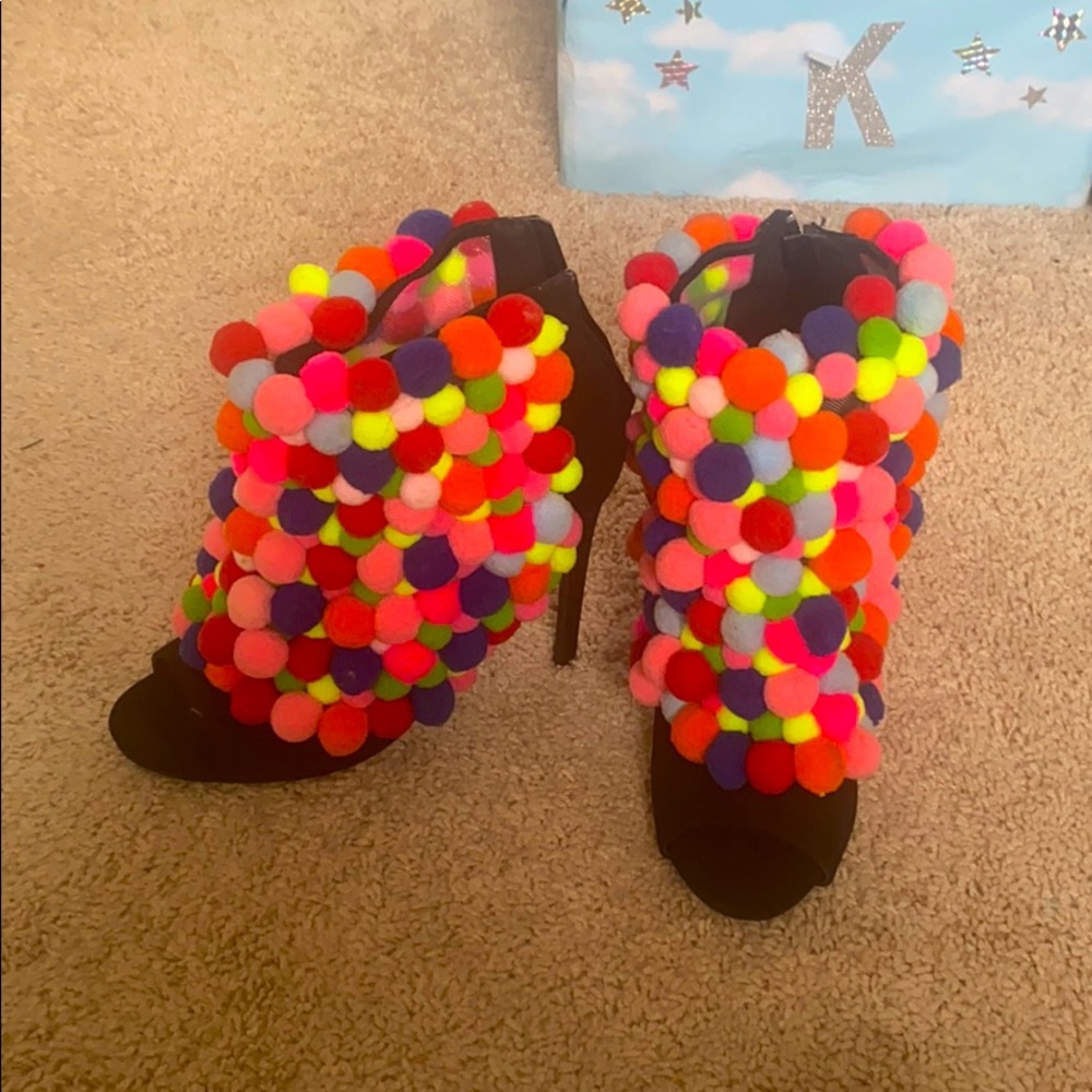 Pom Pom Peep Toe Heels